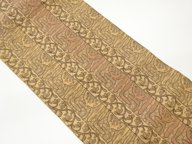 JAPANESE KIMONO / FLOWER ARABESQUE STRIPES / GEOMETRIC PATTERN WOVEN N